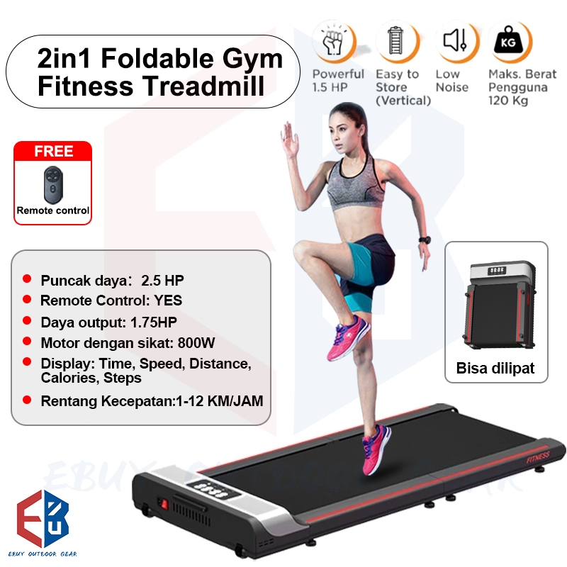 【COD】2in1 Foldable Gym Fitness Treadmill/ Smart Treadmill With Handle /Alat Fitness Olahraga Indoor 