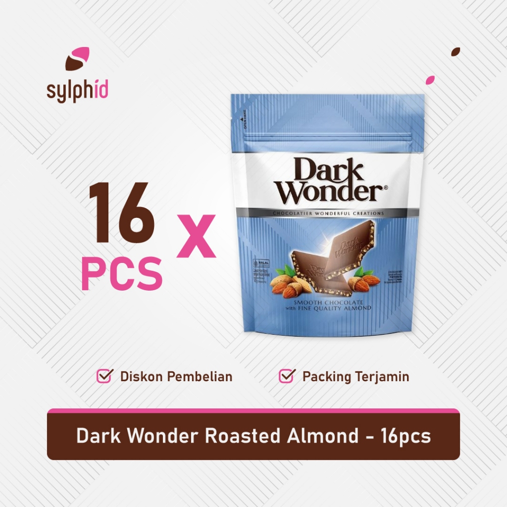 

1 Dus Dark Wonder Roasted Almonds Chocolate Pouch 140 gram / Cokelat Hitam Manis Kacang Almond 1 Karton (16 pcs)