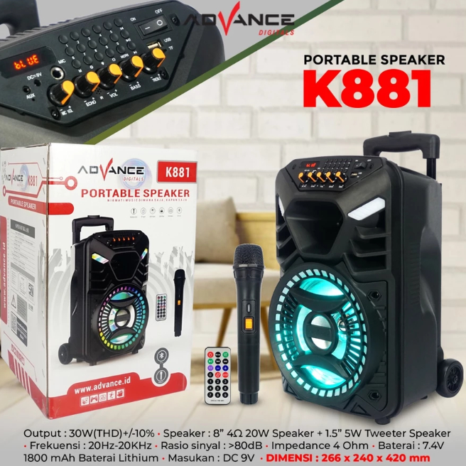 ADVANCE PORTABLE SPEAKER TROLLEY BLUETOOTH K 881N