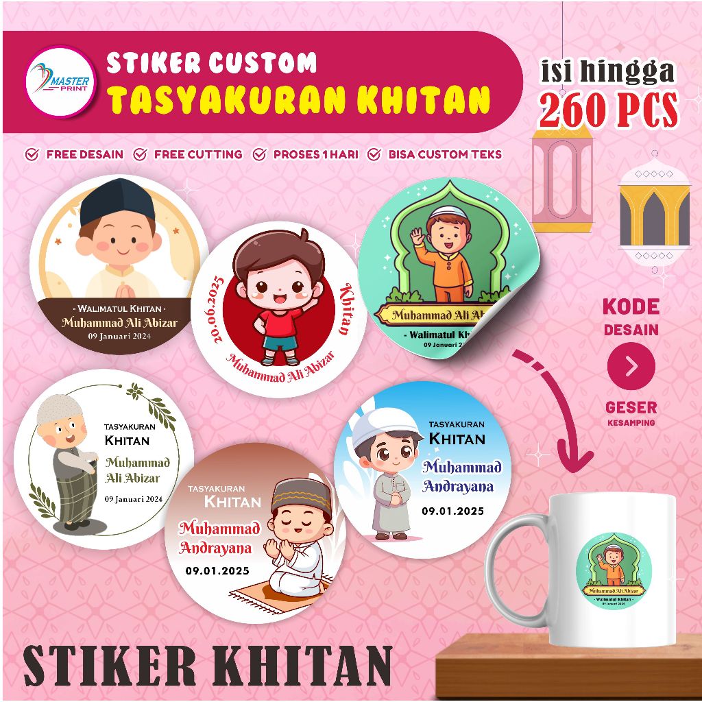 

[mp06] 260pcs Stiker khitan Tasyakuran Stiker Walimatul Khitan Murah Custom