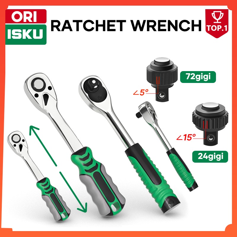 ISKU Gagang Kunci Sok Ratchet 1/2 1/4 Inch 72 Gigi Rachet Wrench Kunci Pas Ring Otomatis Baja CR-V G