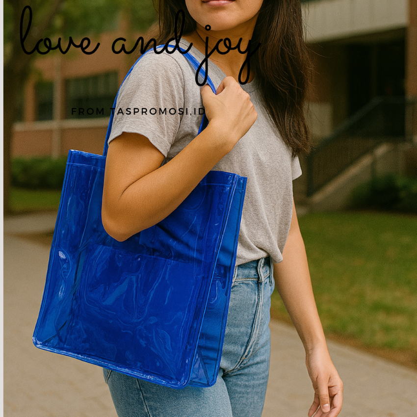 Totebag Mika HItam ready biru merah |as Mika Warna PVC TEBAL Totebag Mika PVC Transparan  Bag Mika