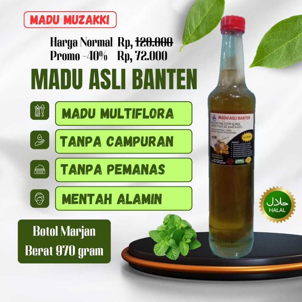 

TERLARIS Madu hutan Banten, Madu Multiflora asli 100% Tanpa Olahan Pemanas (botol marjan 970 gram)
