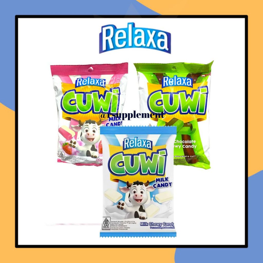 

Relaxa CUWI 125gr Mint & Chocolate Isi 50pcsMix Chewy Candy Permen Kunyah lunak Rasa Min Coklat Strawberry Milk