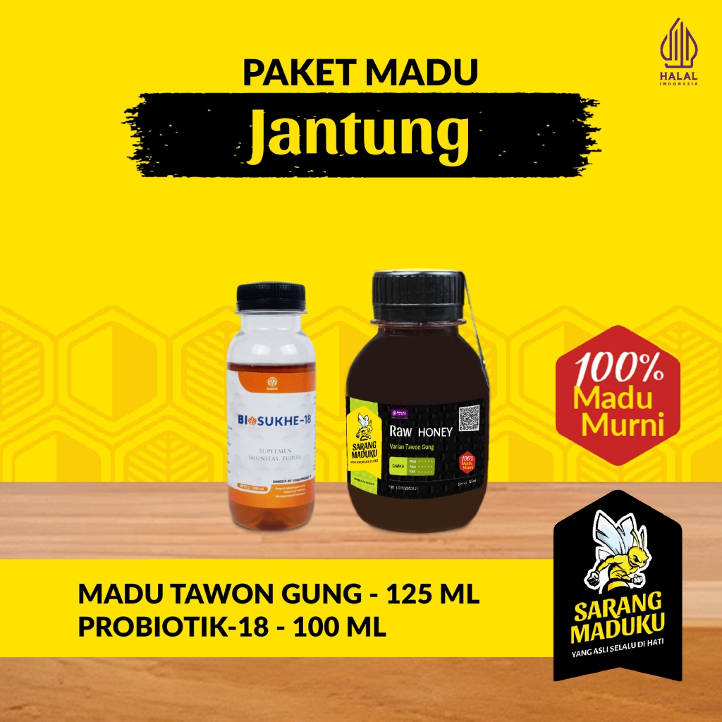 

Sarang Maduku Madu Hutan Tawon Gung 125ML dan Biosukhe 18 Madu Khusus Jantung Asli Murni Raw Honey