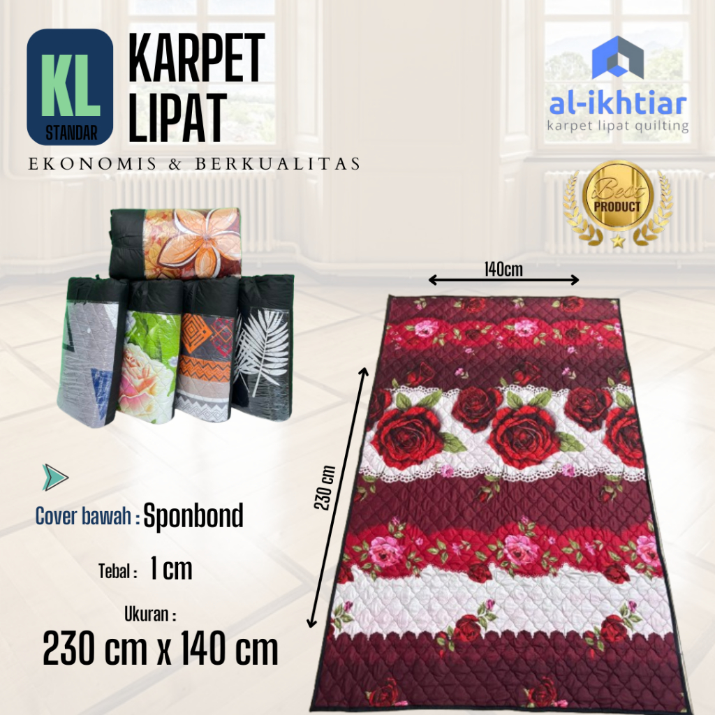 Karpet Lipat Lantai Quilting Standar Motif Bunga Mawar mawar merah KS87 Ukuran : 230 cm x 140 cm || 