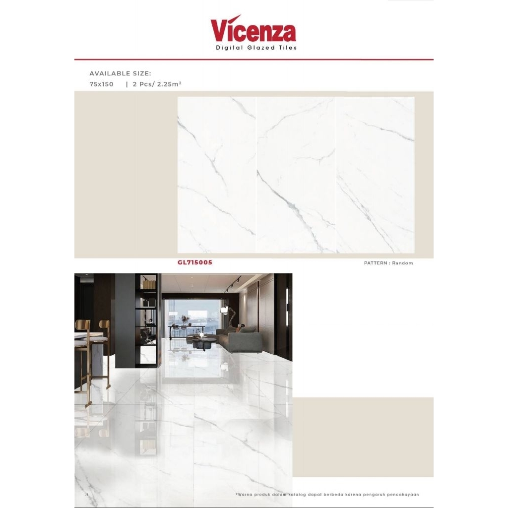GRANIT MEREK VICENZA TYPE DIGITAL GLAZED TILES GL715005 UKURAN 75X150