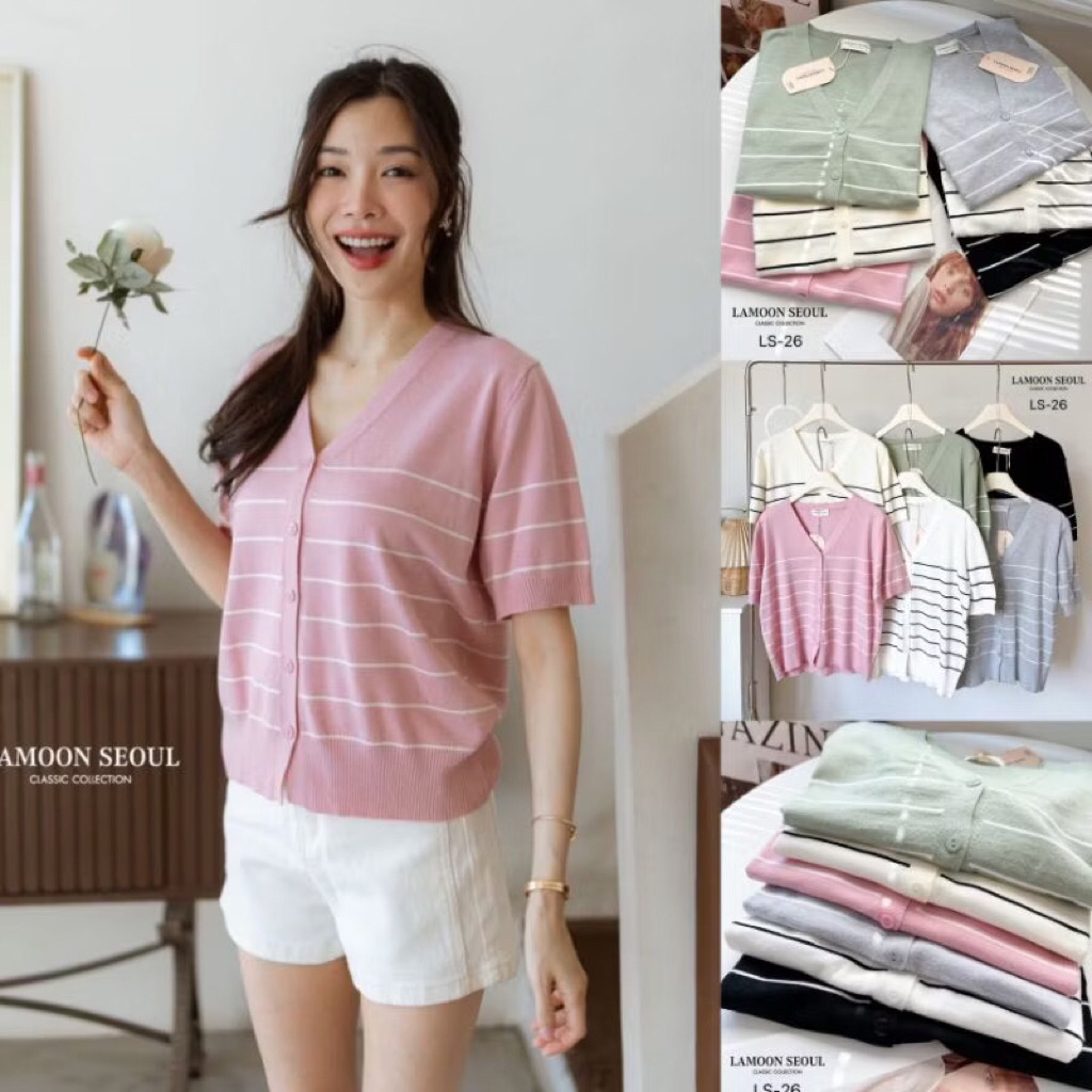 Atasan Knit Wanita model Vneck by LAMOON SEOUL BKK | Baju Kaos Knit Adem import Bangkok