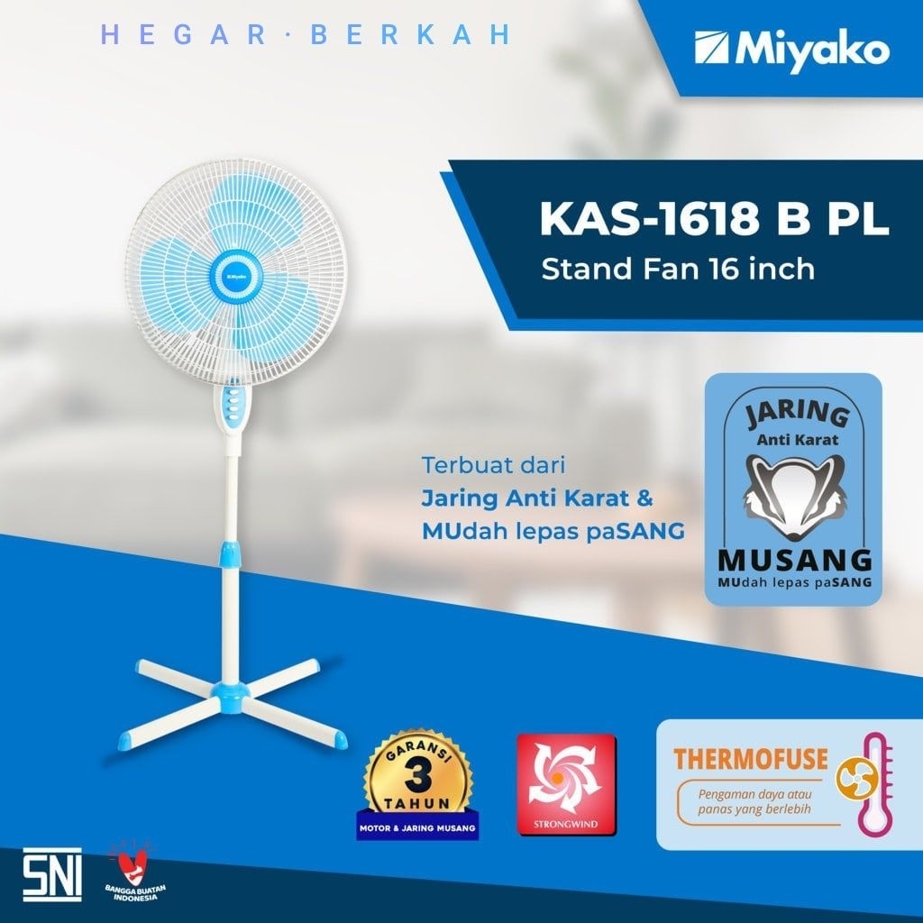 Miyako Stand Fan KAS 1618B PL / Kipas Angin Miyako KAS 1618B PL