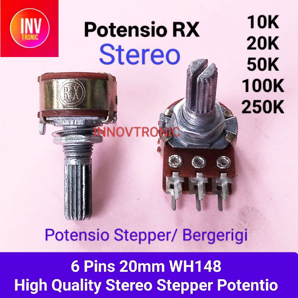 Super Quality RX WH148 Stereo Rotary Stepper Klik Potensio 10K 20K 50K 100K 250K Potentio Variable R