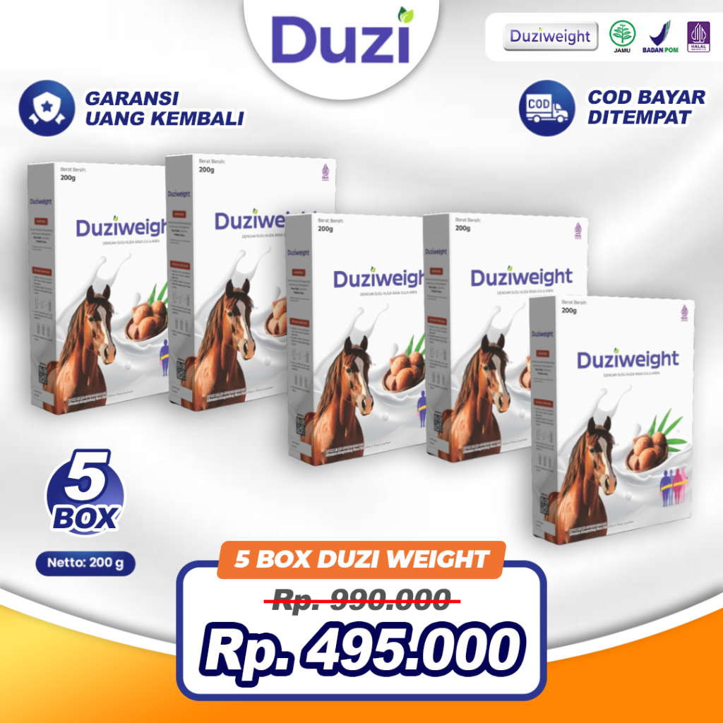 

DuziWeight - Susu Kuda Herbal Penambah Berat Badan Alami 200 Gram Spesial Paket 5 Box Asli Ori