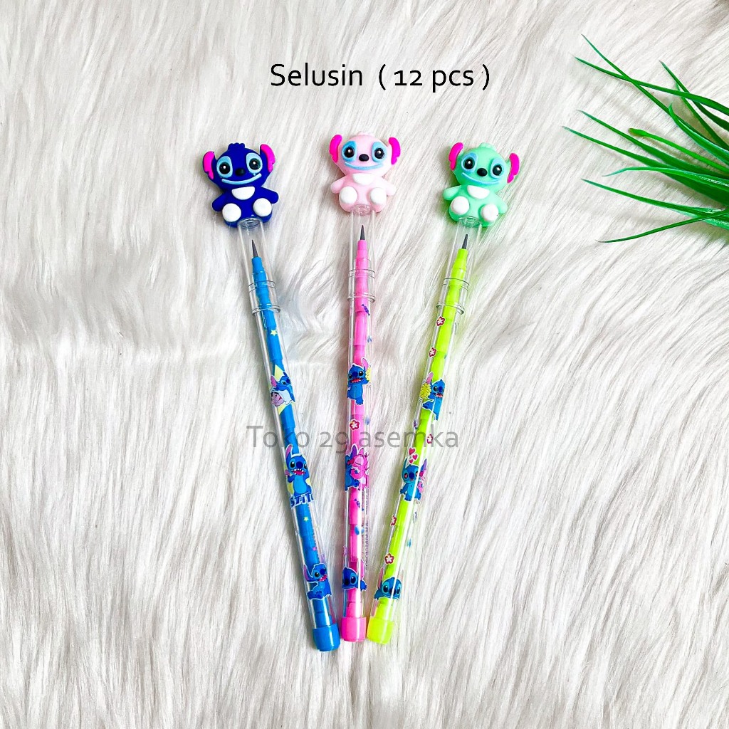 

12PCS SELUSIN PENSIL SUSUN MODEL STITCH PS-1963 KARAKTER UNIK MURAH PENCIL ALAT TULIS SEKOLAH