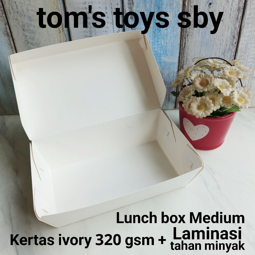 

Kotak Dus Nasi Lunch Box M medium kraft paper 300 gsm & ivory 320 gsm+ Laminasi TERMURAH ( LBM K )