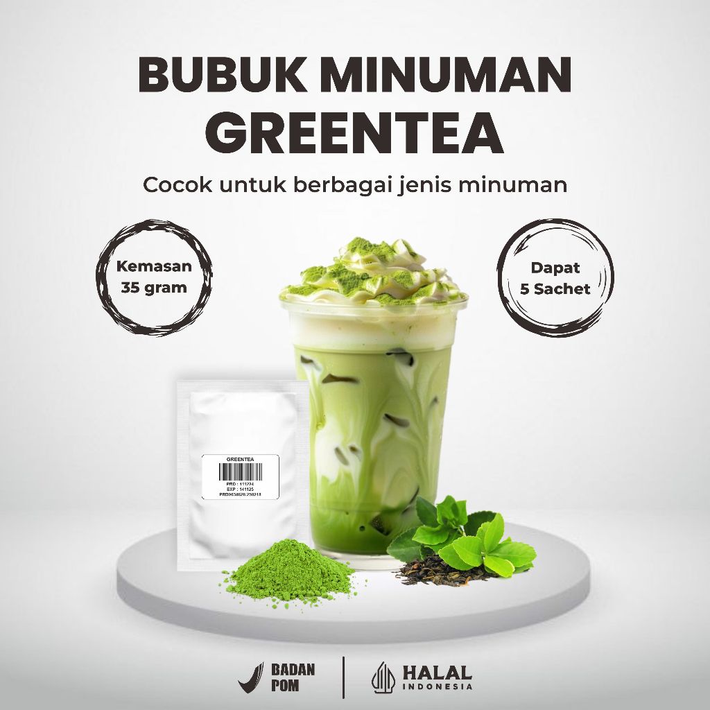 

Bubuk Minuman Rasa Teh Green Tea - Bubuk Minuman Premium Green Tea - Halal & BPOM