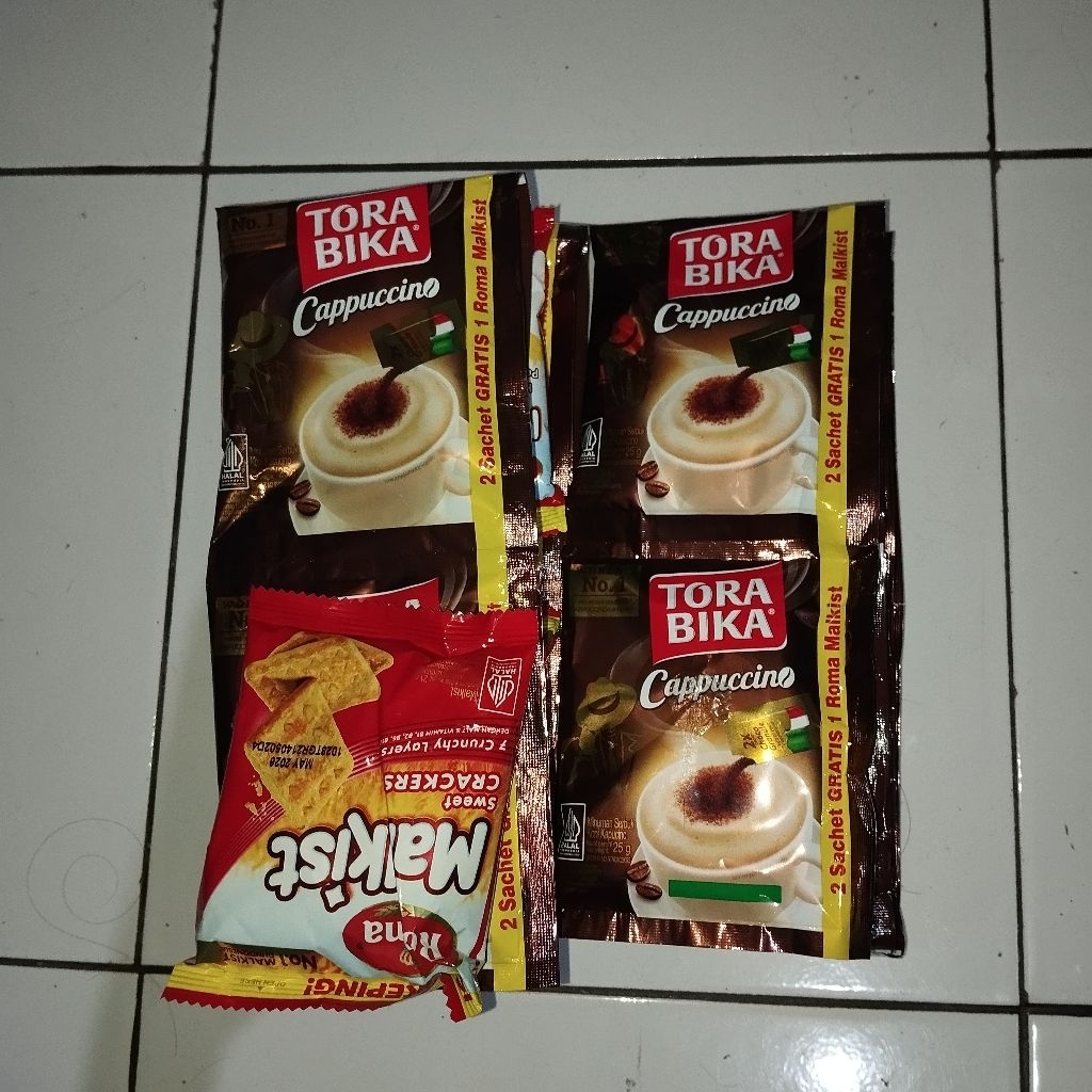 

TORABIKA CAPPUCCINO 1 RENCENG ISI 10 PCS (kemasan free malkist dan hanya kopi)