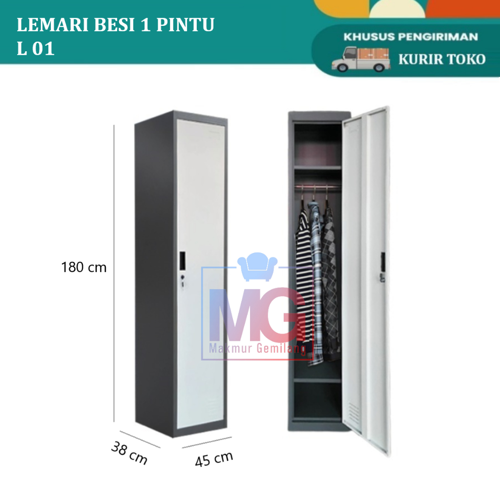 Locker Besi 1 Pintu/Lemari Pakaian Besi 1 Pintu/Lemari Baju Gantung/Lemari Cabinet L 01