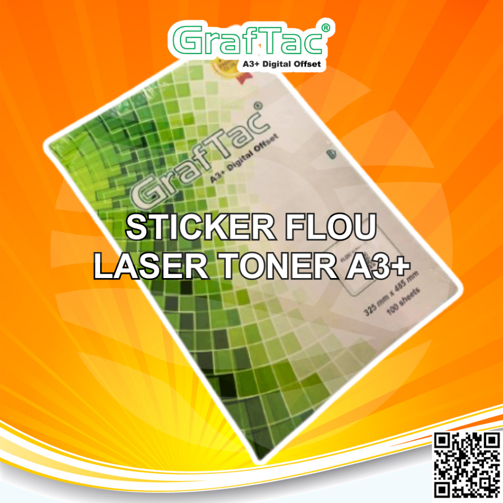 

Graftac Sticker Kertas Flou A3+ Orange Red Green Yellow Pink Stiker Digital Print Laser Toner - Pack