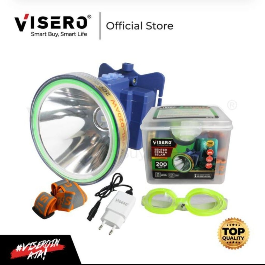visero vhl-020aw senter kepala selam 200watt terbaik tahan lama cahaya putih terang lengkap dengan k