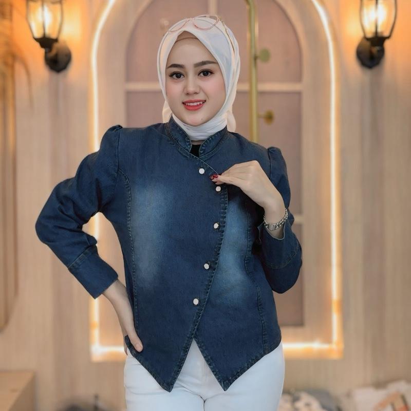 ATASAN BLEZER JEANS WASH DEWASA ELLA TRENDY