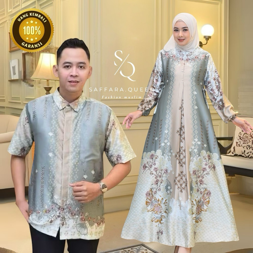 Baju Couple Pasangan Kondangan Gamis Kemeja Silk Couple Lebaran 2025 Couple jumbo busui