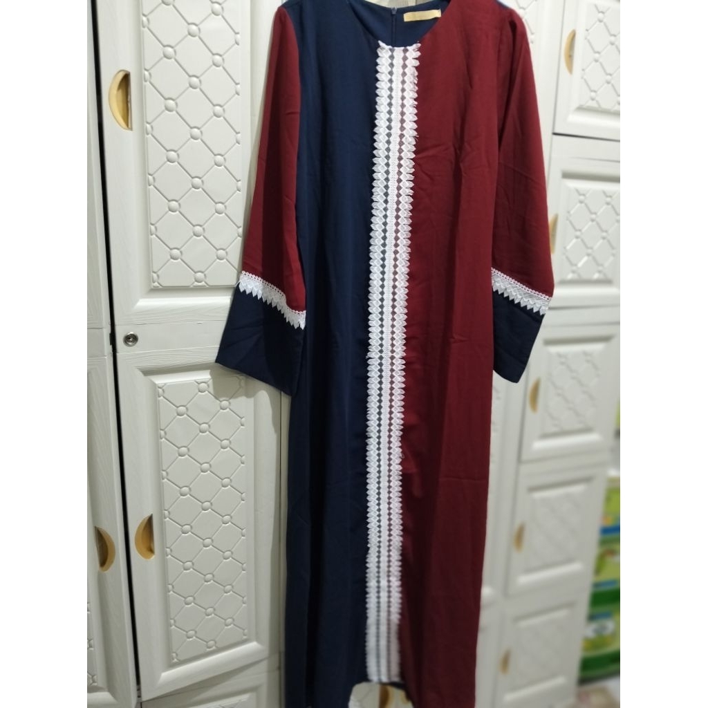 Gamis Shiny Maroon Navy