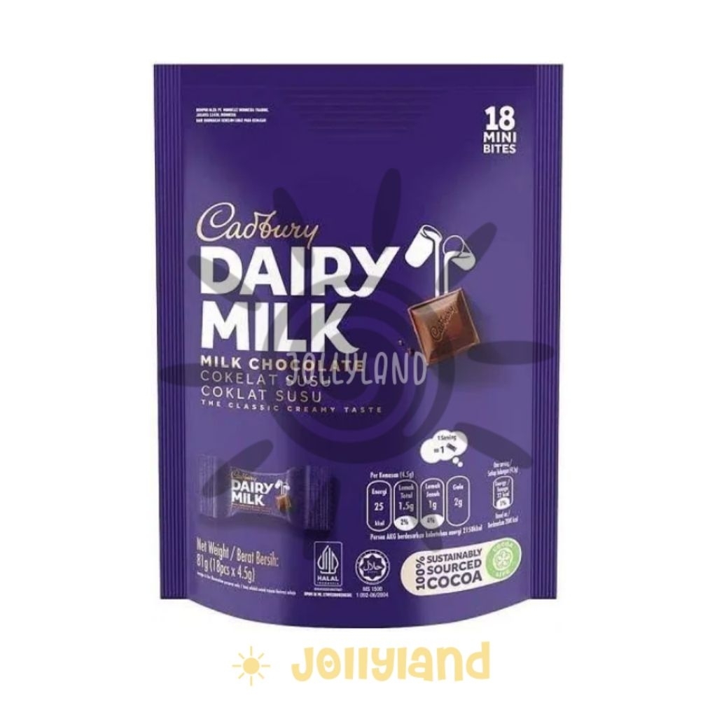 

Cadbury Dairy Milk Coklat Susu Milk Chocolate Mini Bites 81g (18pcs @ 4.5g)