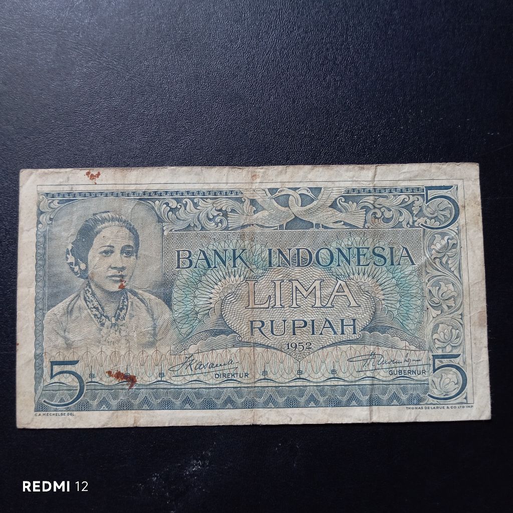 uang kertas 5 rupiah budaya 1952 bekas asli