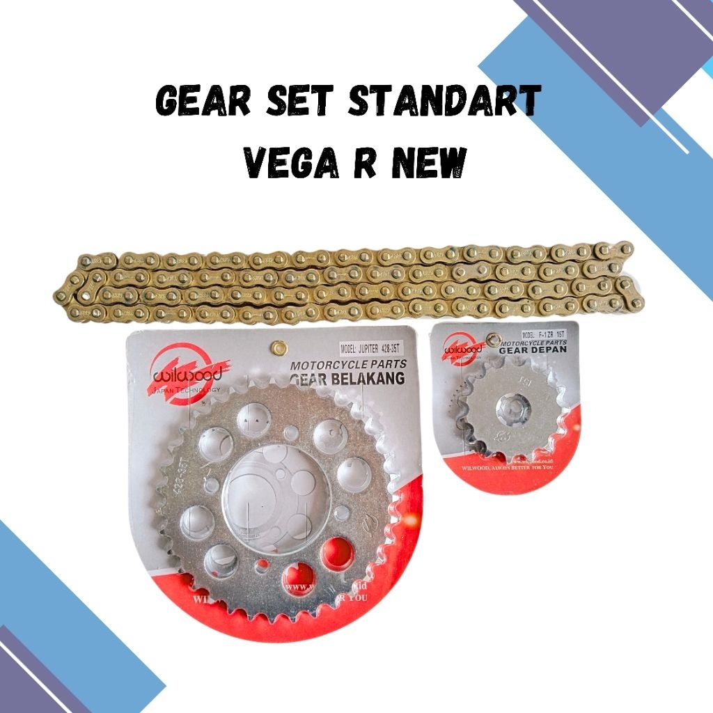 GEAR SET GIR SET YAMAHA VEGA R NEW STANDART RANTAI EMAS GOLD 15T/36T-112L