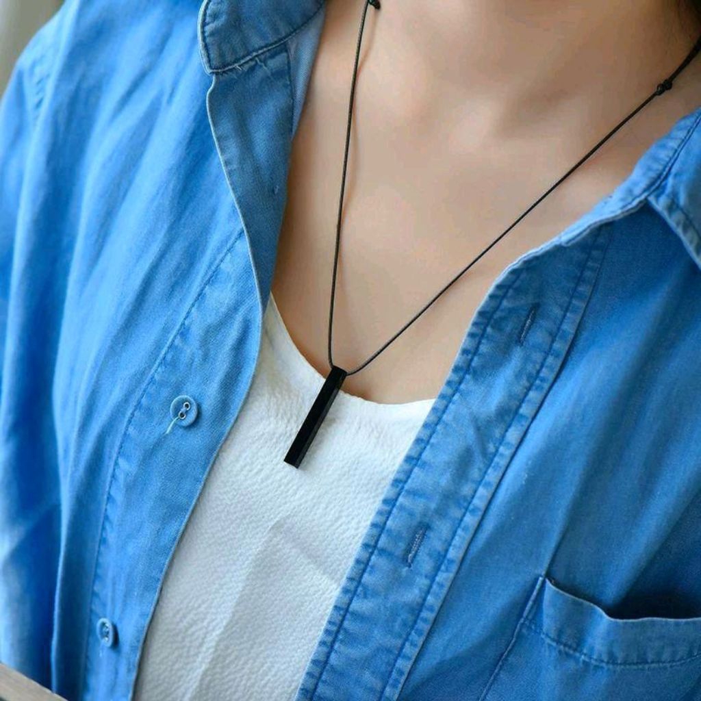 Kalung Tali Pria Wanita Liontin Bandul Balok Hitam Persegi Terbaru