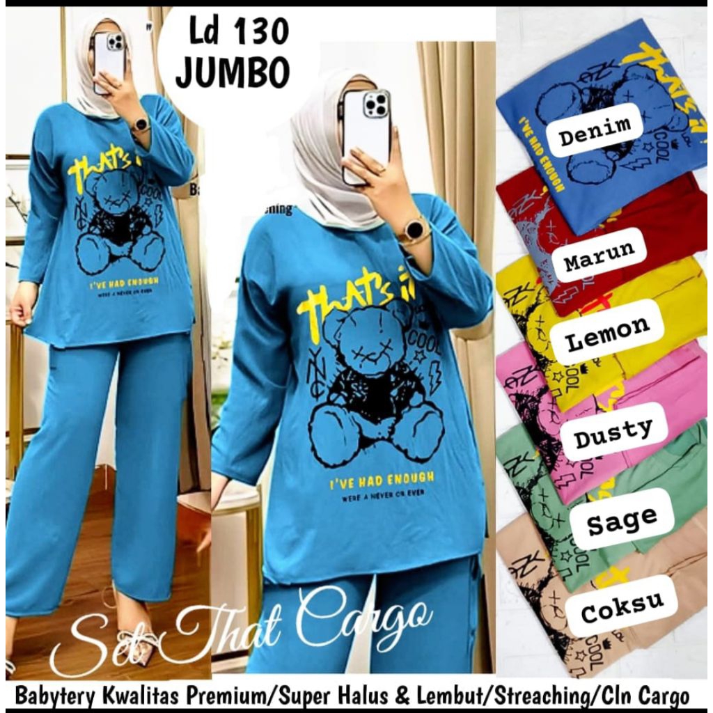 Setelan Celana Cargo jumbo/ Oneset Jumbo Babyterry /Setcel Babyterry celana Cargo Wanita/Setelan Wan