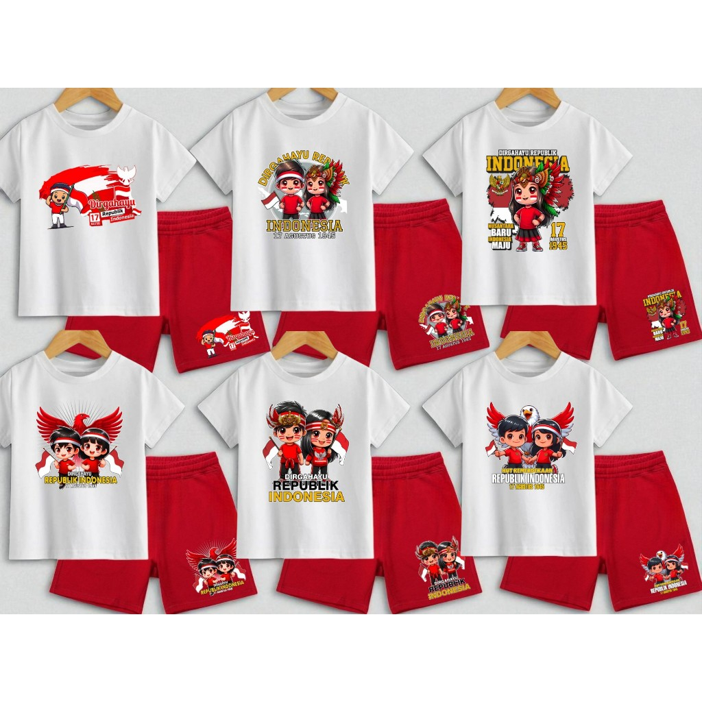 BAJU ANAK COWOK DAN CEWEK AGUSTUSAN KAOS SETELAN DIRGAHAYU 17 AGUSTUSAN UNTUK ANAK 2-10 TAHUN