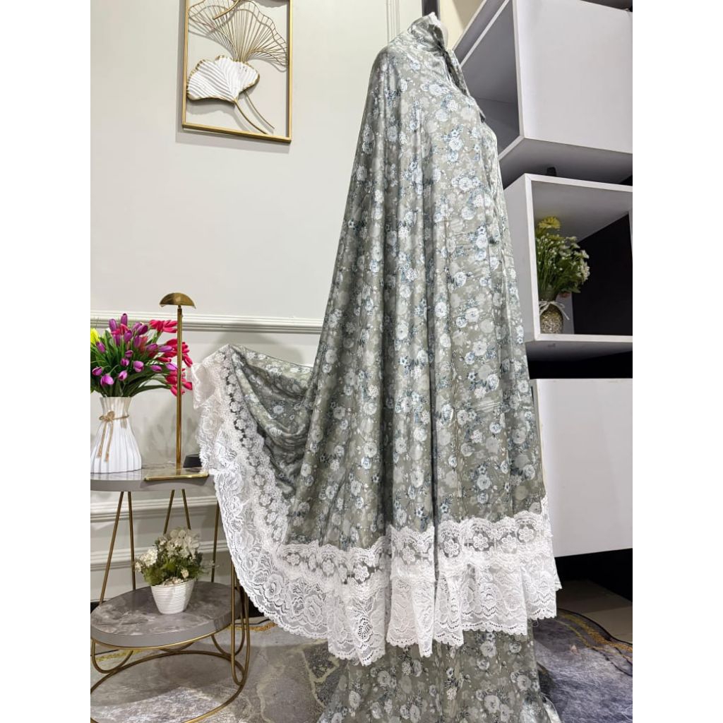 Haliza Mukena Haura Armany Motif Bunga Renda Putih