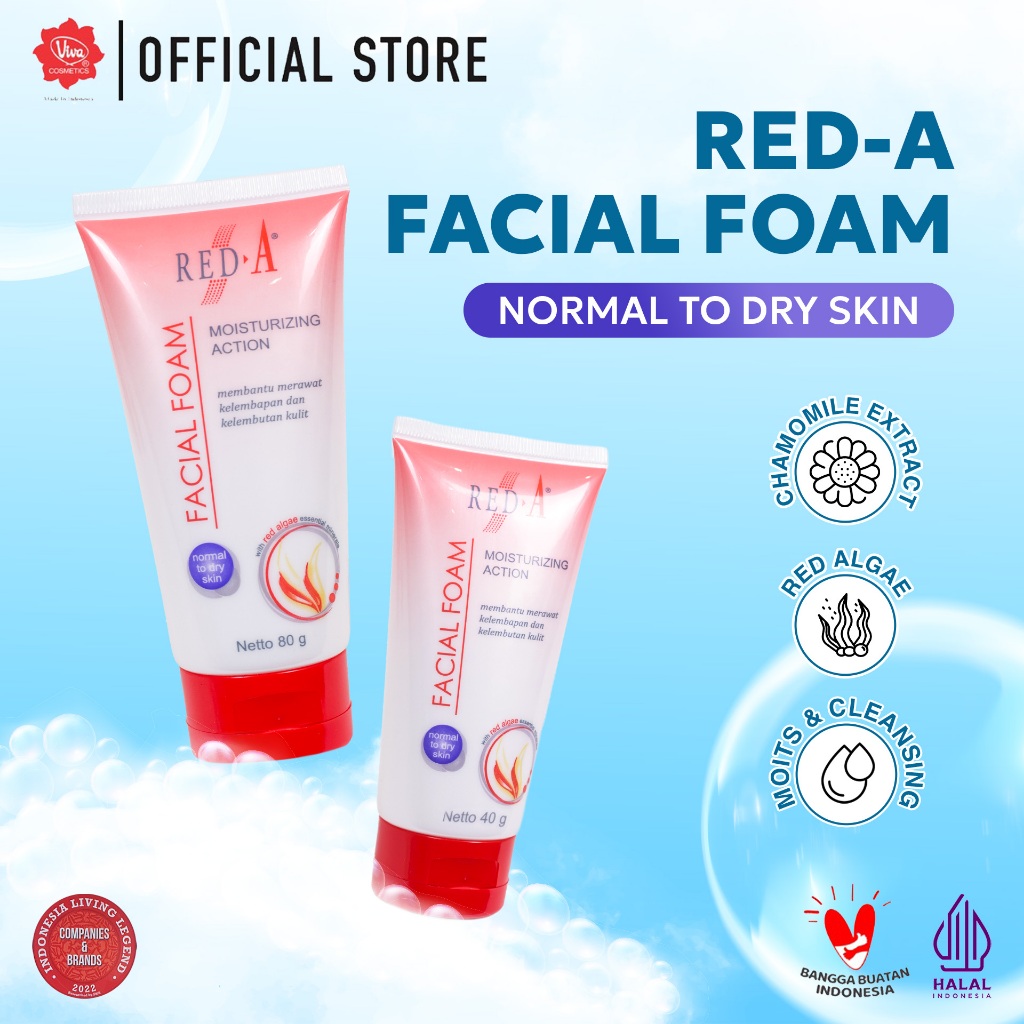 Red-A Facial Foam For Normal To Dry with Moisturizer Complex, Chamomile & Red Algae Extract (tersedi
