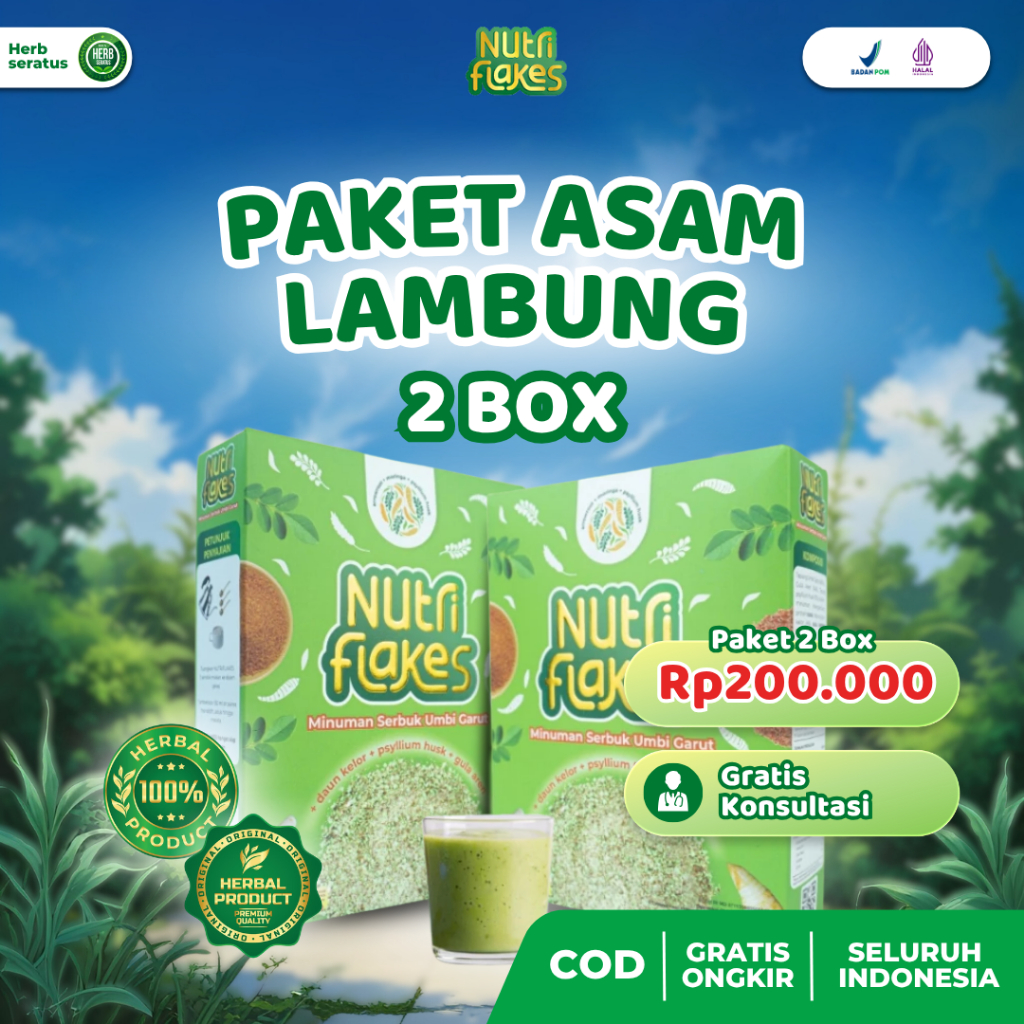 

NUTRIFLAKES ORIGINAL - Sereal Umbi Garut With Psyllium Husk & Daun Kelor Sereal Diet Sereal Asam Lambung Sereal Umbi Garut Sereal Sarapan Original Nutriflakes Asli Obat Asam Lambung