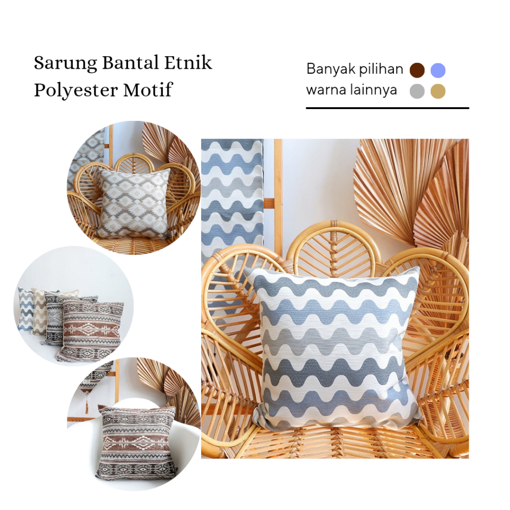 Sarung Bantal Sofa Kotak ETNIK - Kain Polyester Premium 40x40 dan 45x45 (Sarban Motif Etnic Klasik N