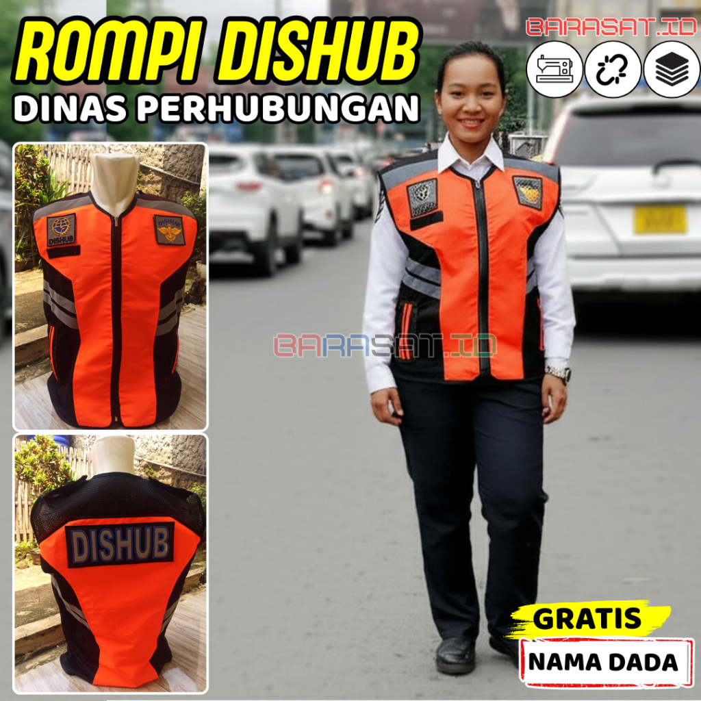 Rompi PDL Lapangan Dishub Taslan Kombinasi Jala Warna Orange Free Badge Nama Personel