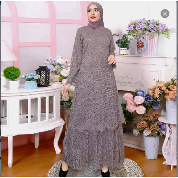 Gamis Brukat Malaysia Baju Kurung Melayu Wanita Modern Fashion Muslim Dress Kondangan Mewah Jumbo