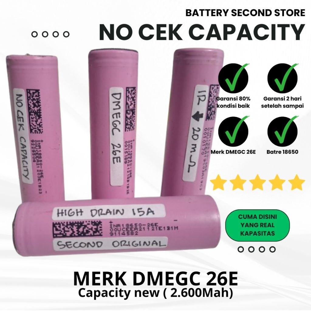 DMEGC INR18650-26E 2600Mah 3.6V High-Drain 15A