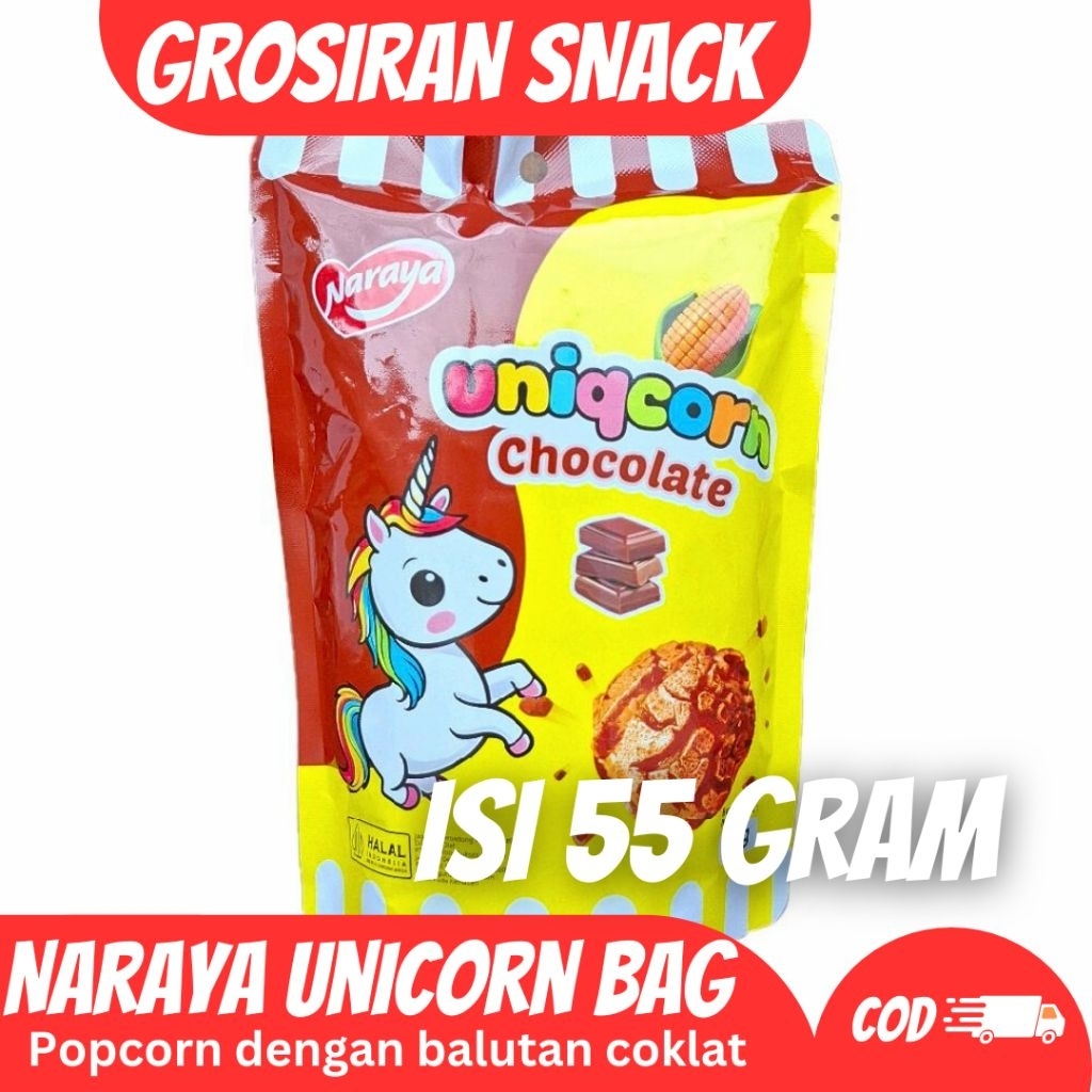 

Naraya Unicorn Chocolate Bag / Naraya Popcorn Dibalut Coklat / Naraya Unicorn Coklat Bag Halal @55gr