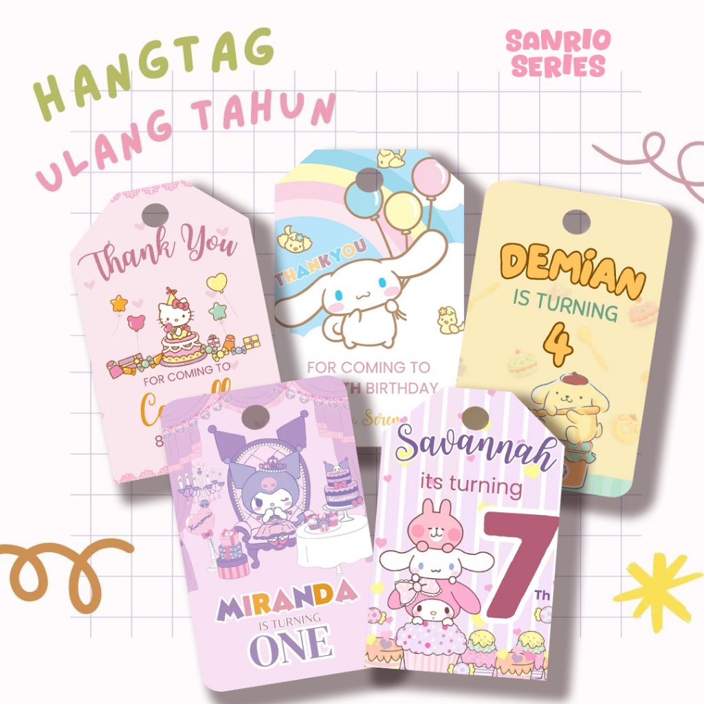 Hang Tag Ulang Tahun Tema Sanrio  - Hangtag Birthday Custom - Birthday Souvenir HangTag