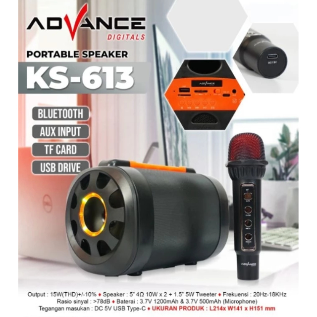 ADVANCE SPEAKER PORTABLE KARAOKE MINI KS 613 BONUS MIC