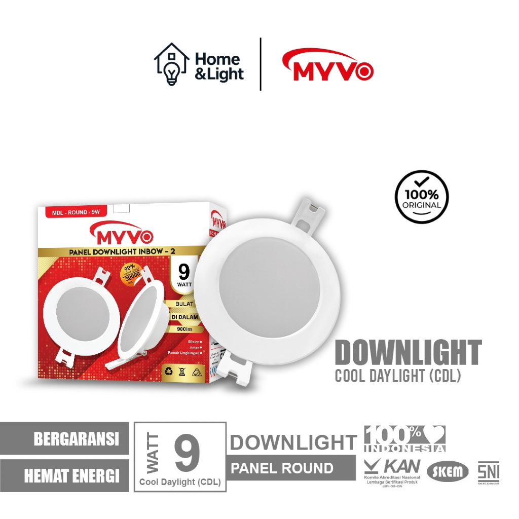 ￼MYVO Lampu LED Downlight 9 Watt Panel Round Inbow Cahaya Putih