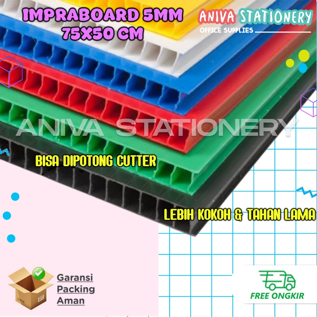 

Impraboard 5mm 50x75 cm Karton Plastik Warna Tebal - PP Board Art Display Cutting Packaging