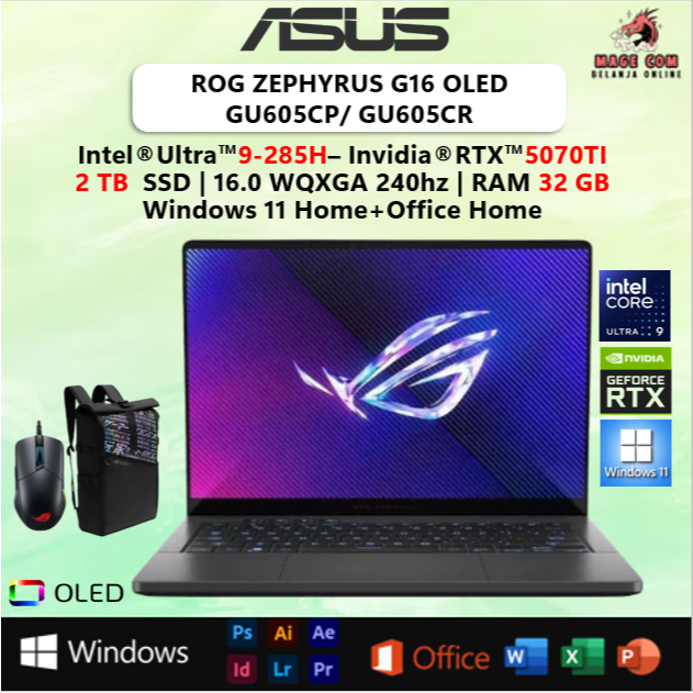 Laptop Gaming ASUS ROG ZEPHYRUS G16 OLED GU605CR ULTRA 9 285H RTX5070TI 12GB/ 32GB 2TB W11+OHS+M365B