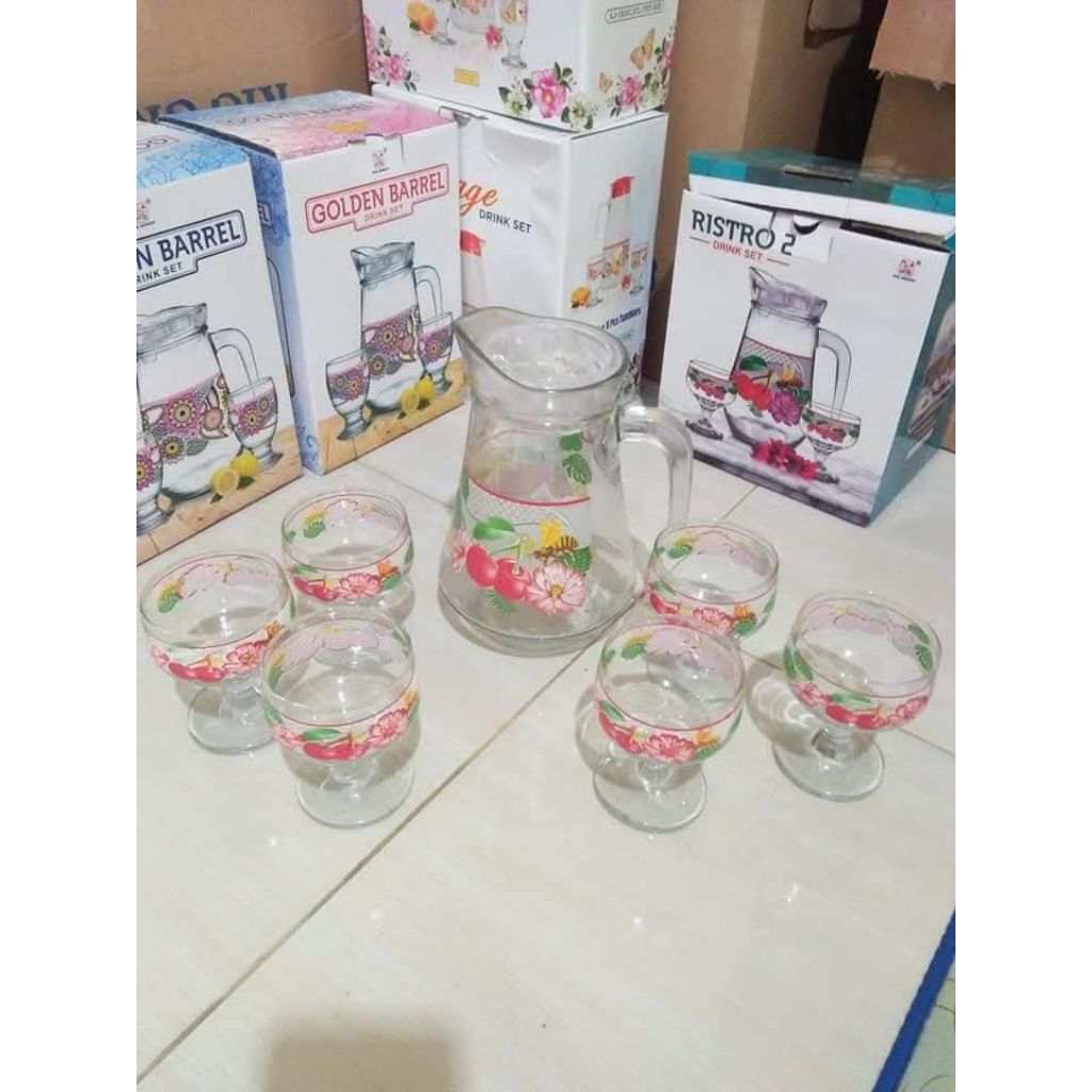 Teko set beling isi cangkir 6/eskan set Ristro 2 drink set