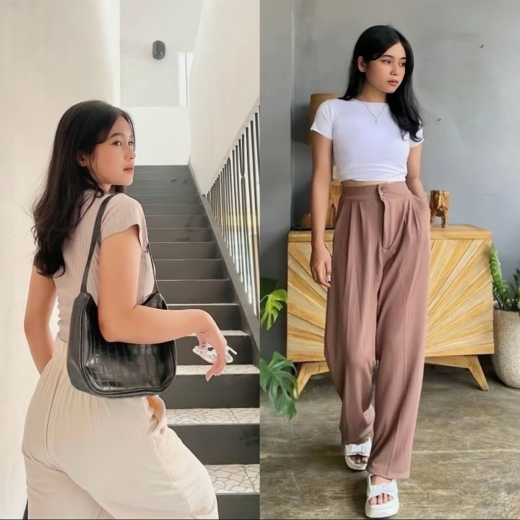 JENNIE KNIT PANTS CELANA HIGHWAIST KNIT KANCING / CELANA JENNIE KNIT IVORY KNIT