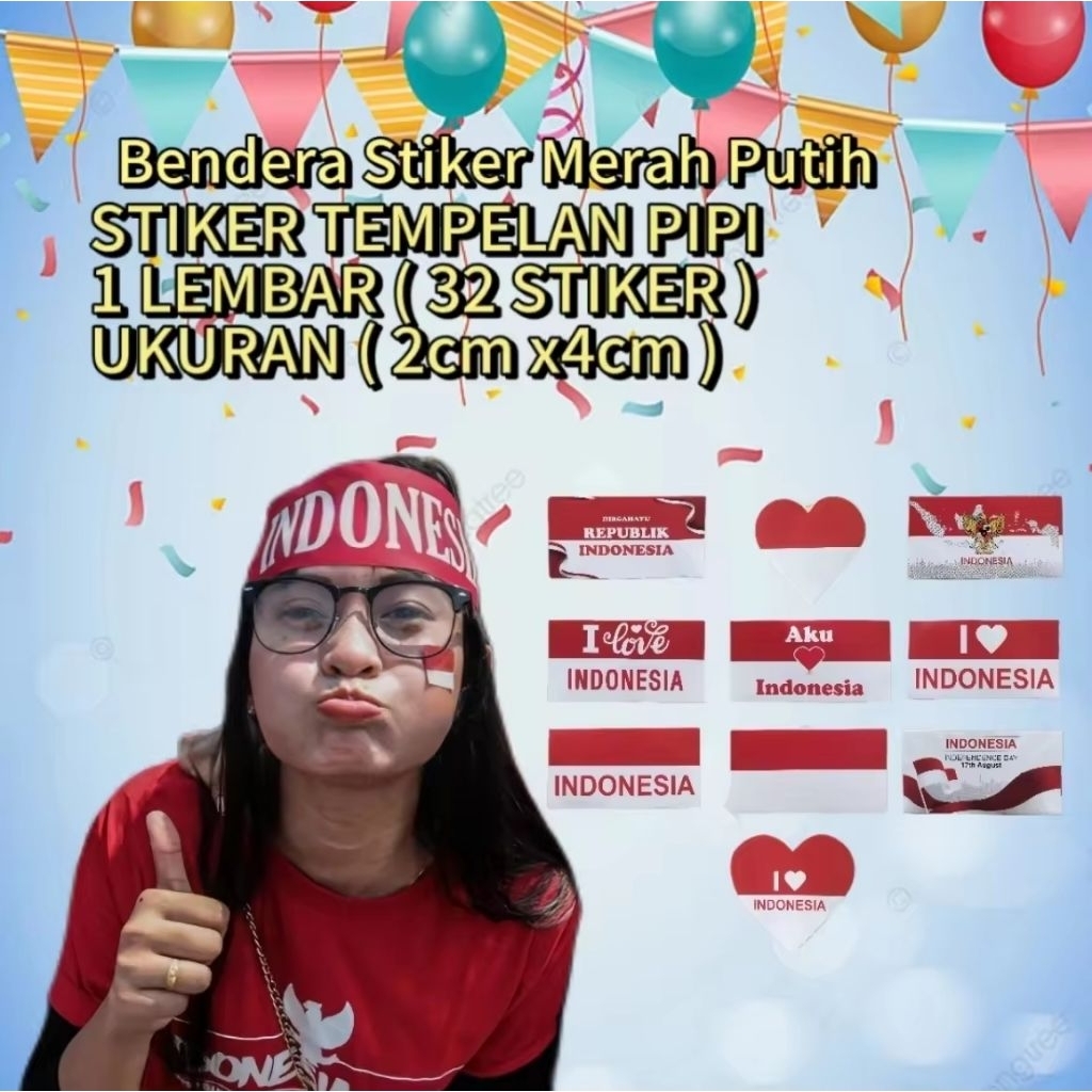 

Stiker Tempelan Pipi Merah Putih ( 1 Lembar 32 pcs)