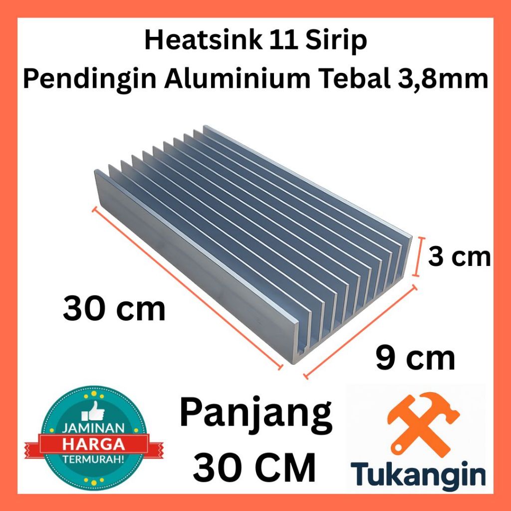 Heatsink 11 Sirip Pendingin Aluminium Tebal 3.8mm Panjang 30CM