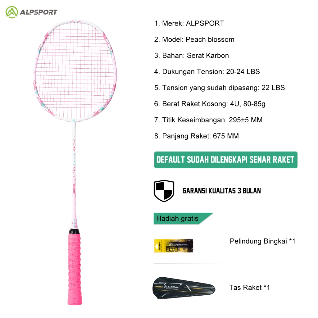 ALPSPORT New Cherry Badminton Racket 100% Serat Karbon Penuh Desain Asli Model Dewi Desain Asli untu