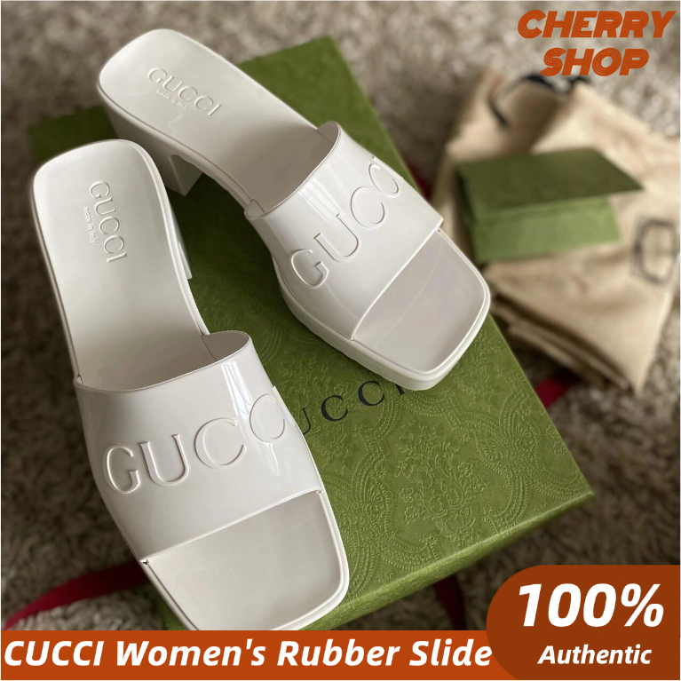 100% authentic GUCCI Women's rubber slide sanda sepatu Wanita
